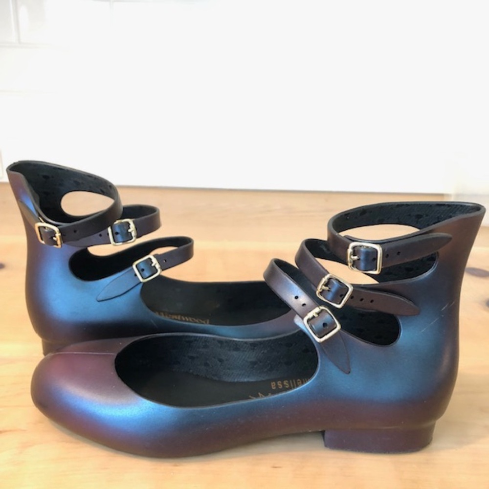 Melissa x Vivienne Westwood Iridescent Triple-Strap Mary Janes sz 9